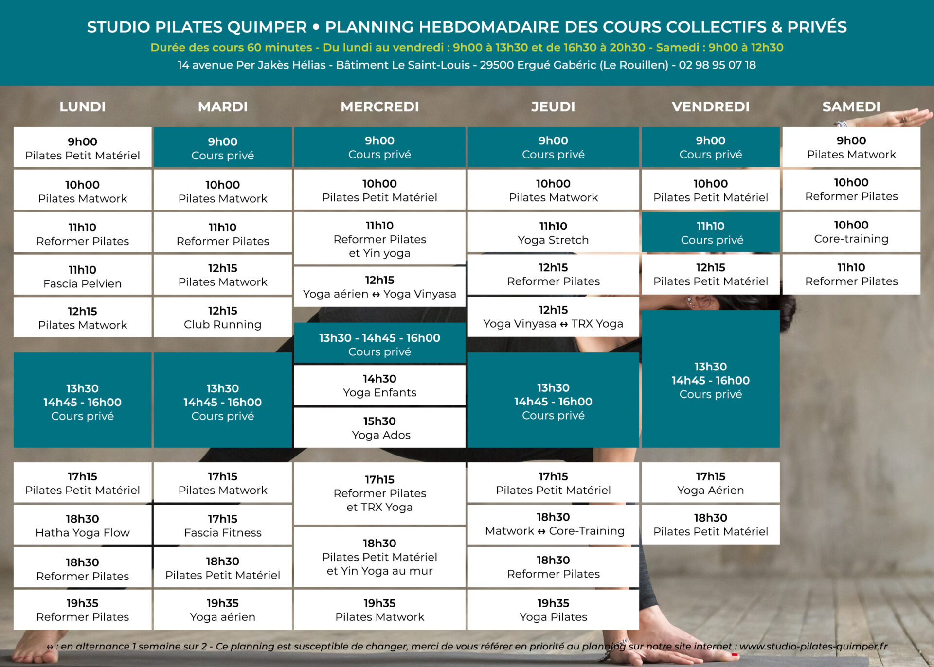 Planning des cours - STUDIO PILATES